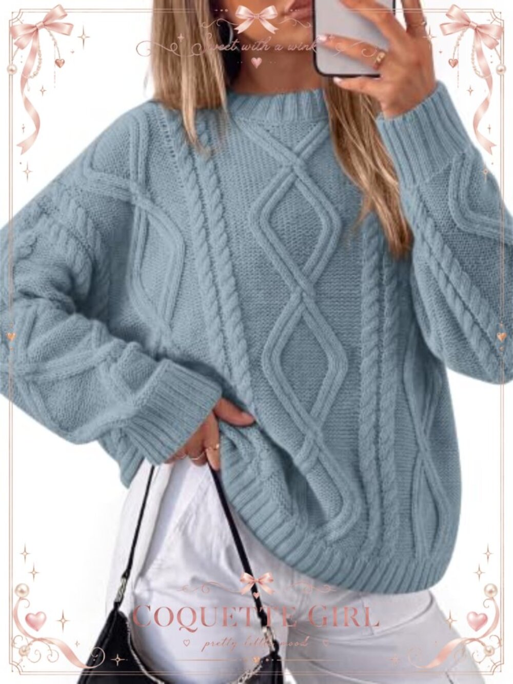 Oversized Chunky Cable Knit Crewneck Sweater Long Sleeve Pullover